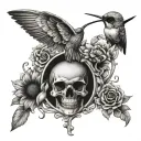 hummingbirds butterfly sunflower mirror skull tattoo design idea