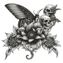 hummingbirds butterfly sunflower mirror skull tattoo design idea