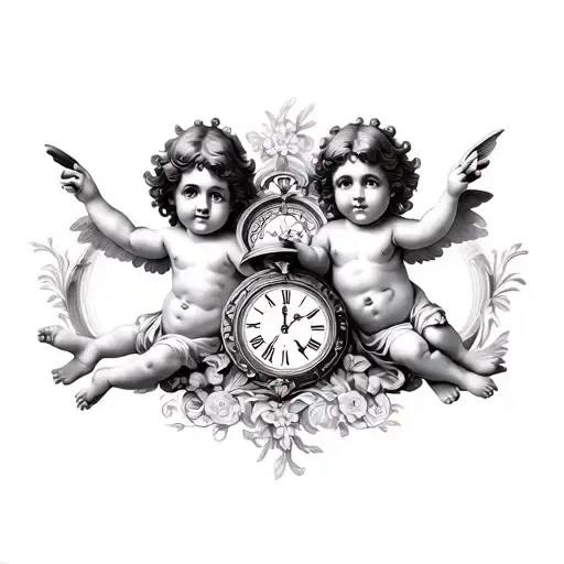 cherubs clocks side by side tattoo design idea