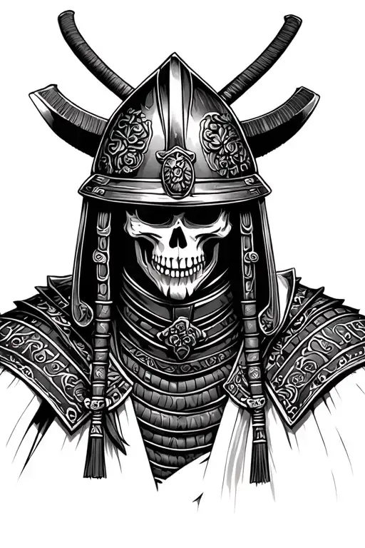 Samurai that has a skull face wearing a helmet  tattoo design idea