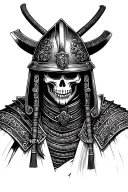 Samurai that has a skull face wearing a helmet  tattoo design idea