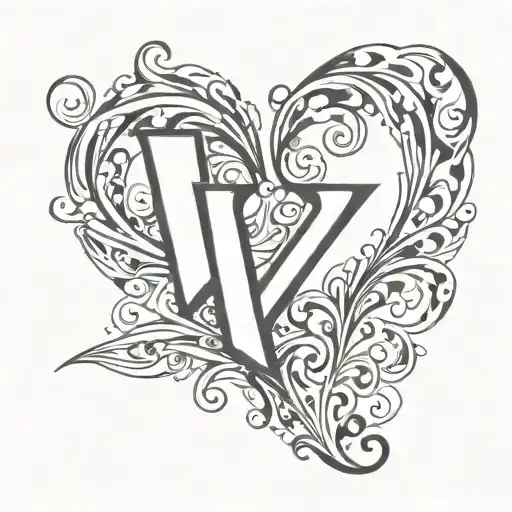 love heart letter "K" tattoo design idea