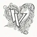 love heart letter "K" tattoo design idea