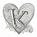 love heart letter "K" tattoo design idea