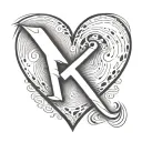 love heart letter "K" tattoo design idea