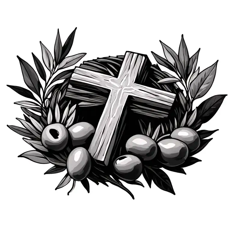 cross and olives wreathes wrapping tattoo design idea