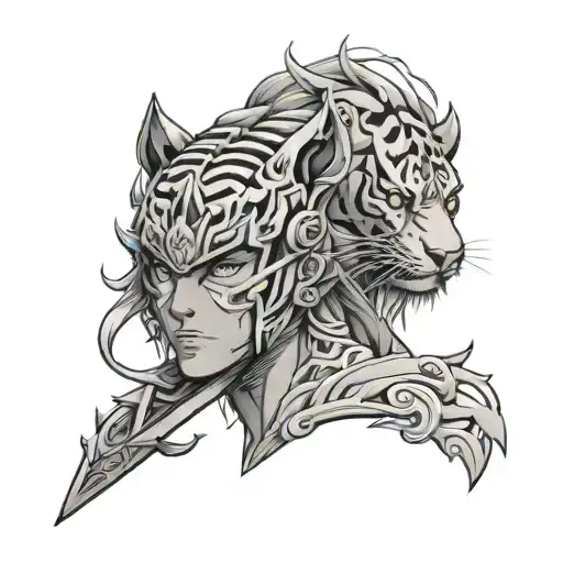 anime warrior with tiger head tattoo design idea