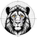 lion looking direct at me with golden eyes.  circle sun around him. sun rays. geometric. sacred geometry tattoo design idea