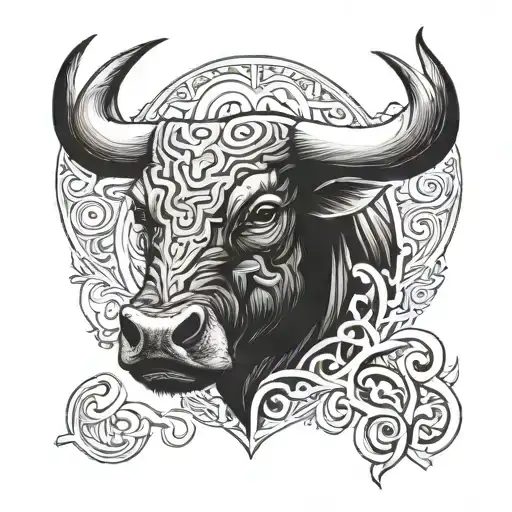 half mamuthones and half bull head face morphing tattoo design idea