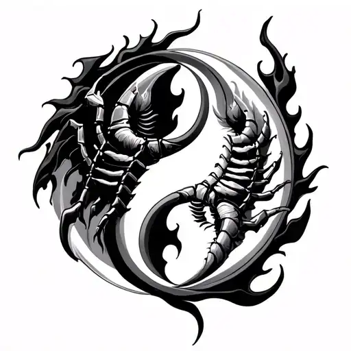 scorpio and libra in yin and yang circle with flame and air tattoo design idea