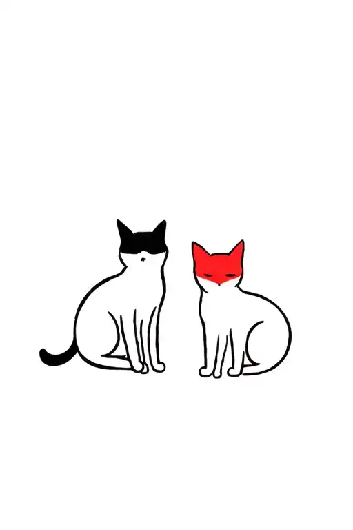 2 cats, one stated dark the other light with red ears tattoo design idea