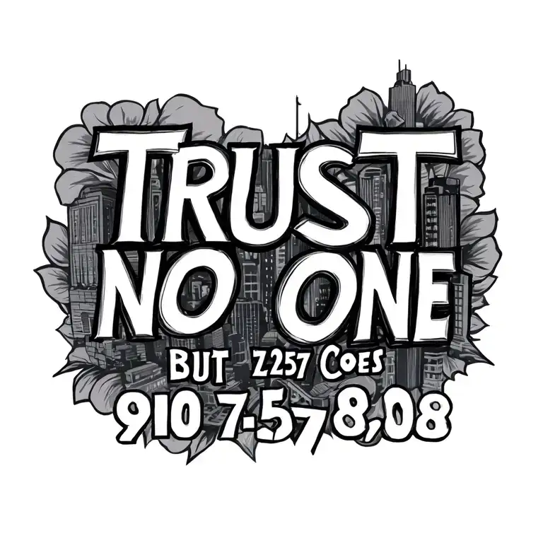 Trust No One but city codes 910. 757, 256, 808, No Love tattoo design idea