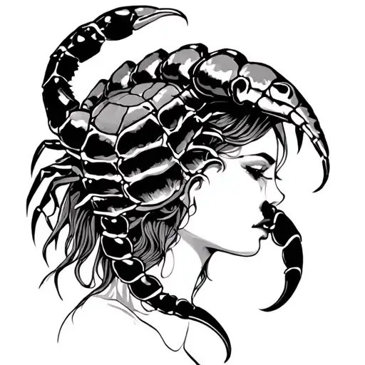 Lady with Scorpion head piece incorporating elements tattoo design idea