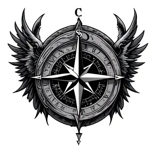 compass half demon angel wings tattoo design idea