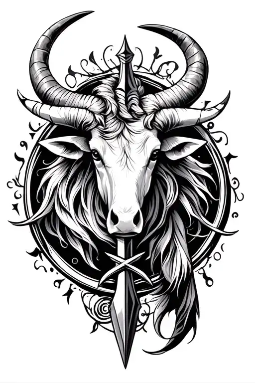 taurus zodiac sign and ukrainian trident and chakra symbol for strength tattoo design idea