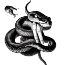 the creation of Adam with snake stoimy finger tattoo design idea