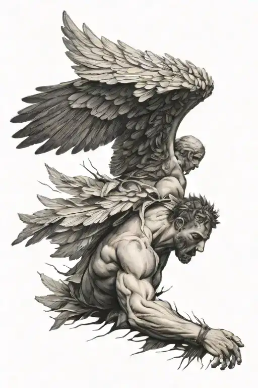 Icarus reaching for the sun with one of his wings falling apart tattoo design idea