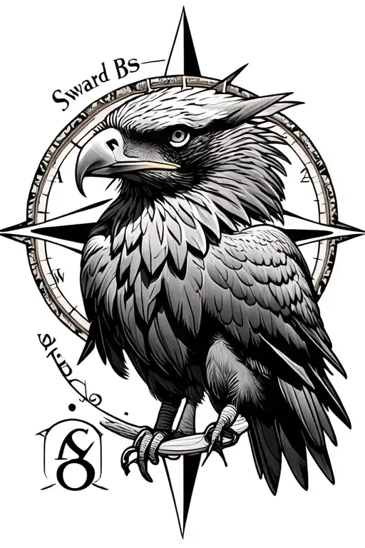 sward compass eagle tattoo design idea