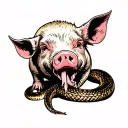 Pig eating a rattlesnake tattoo design idea