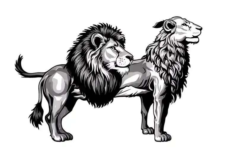 Lion on right side of the chest lamb on the left side of chest in the middle it says fear the lamb tattoo design idea