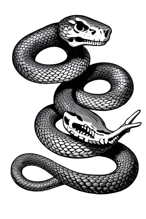 snake skeleton pointing north tattoo design idea