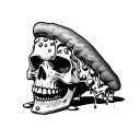 melting cheesey pizza skull with peparoni tattoo design idea