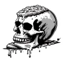 melting cheesey pizza skull with peparoni tattoo design idea