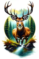 FOREST THEME DEER WITH STREAM  tattoo design idea