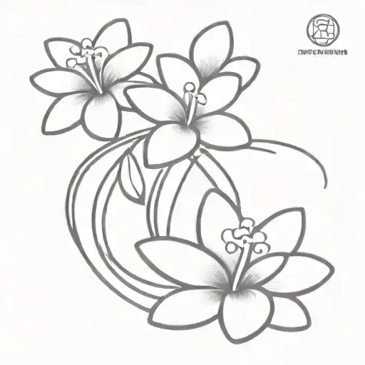 frangipani flower, palm tree, wave forming the shape tattoo design idea