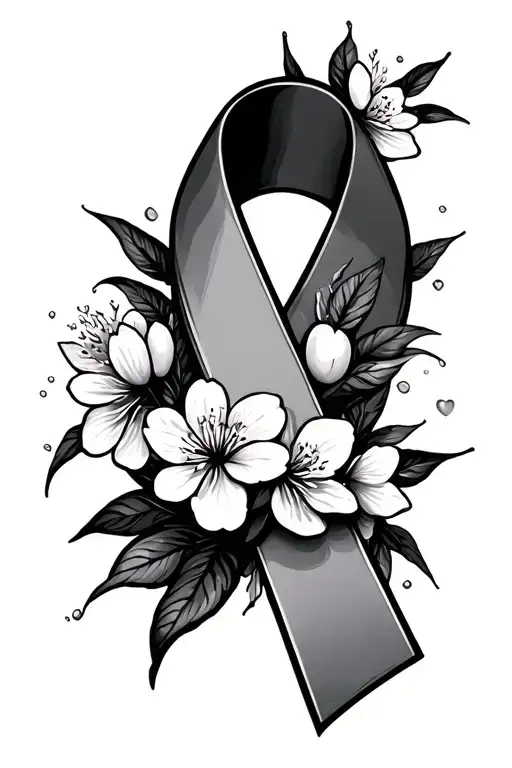 breast cancer ribbon and cherry blossoms tattoo design idea