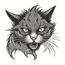 aggressive black and white domestic cat head in attack Tribal tattoo tattoo design idea