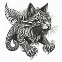 aggressive black and white domestic cat head in attack Tribal tattoo tattoo design idea