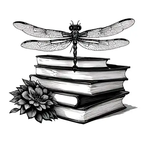 dragonfly on books stacked tattoo design idea