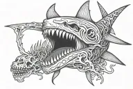 shark eating skull tattoo design idea