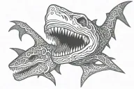 shark eating skull tattoo design idea