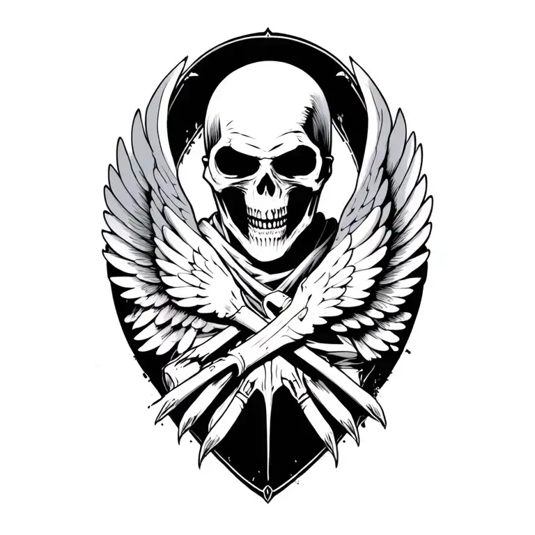 grim reaper with wings around self tattoo design idea