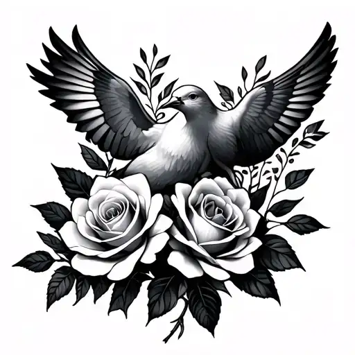 Roses, dove and magnolia flower tattoo design idea