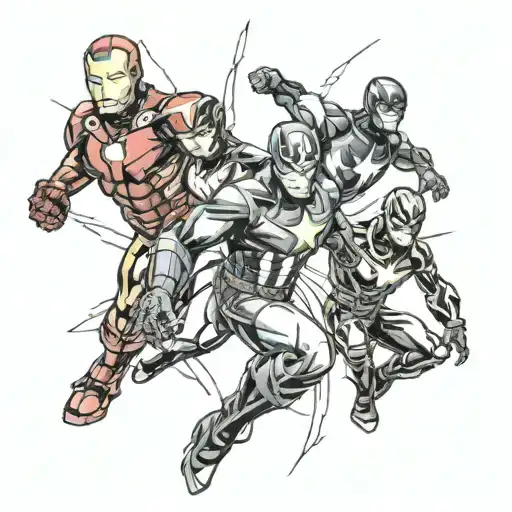 iron man Captain America Spider-Man black widow hulk Hawkeye Thor ant man black panther wasp Dr strange Scarlett vision  tattoo design idea