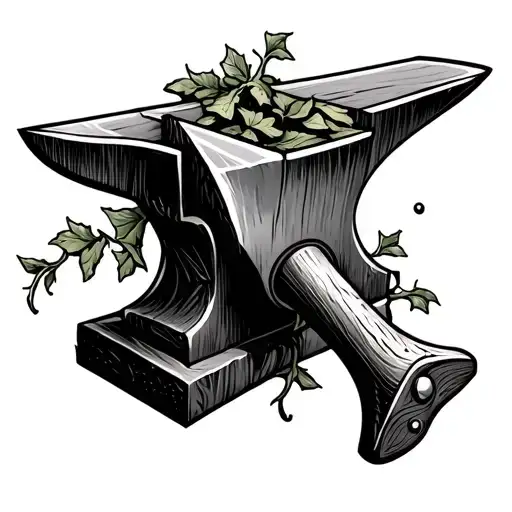 chisel and anvil surrounded by vines tattoo design idea