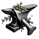 chisel and anvil surrounded by vines tattoo design idea