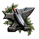 chisel and anvil surrounded by vines tattoo design idea