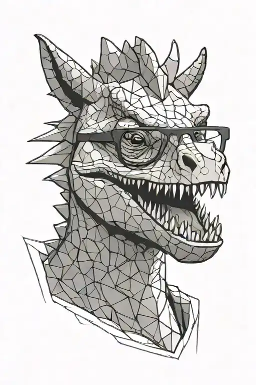 cute carnotaurus with glasses within geometric form tattoo design idea