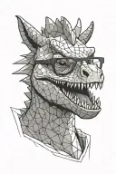 cute carnotaurus with glasses within geometric form tattoo design idea
