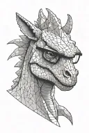 cute carnotaurus with glasses within geometric form tattoo design idea