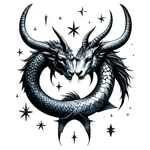 Pisces and capricorn star signs combined together tattoo design idea