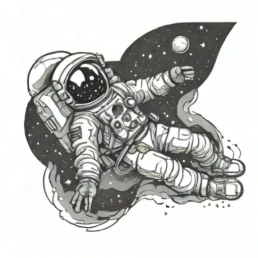 astronaut floating in space in traingle black ink tattoo design idea