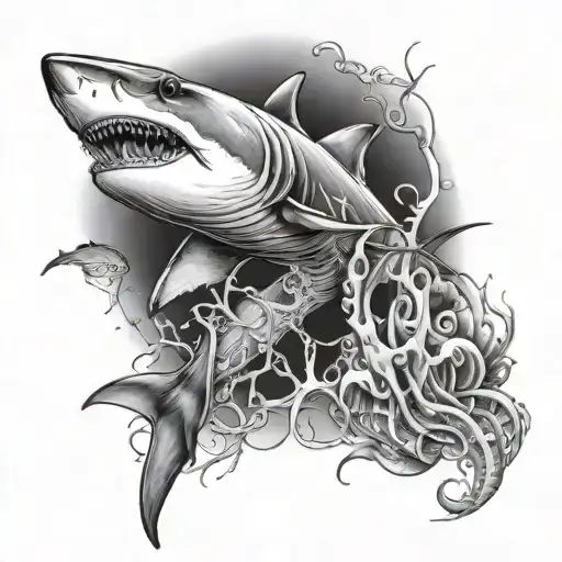 Shark and Jellyfish tattoo design idea