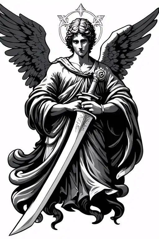 guardian angel holding a sword tattoo design idea