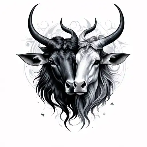 Twin Flames Gemini and taurus zodiac sign tattoo design idea
