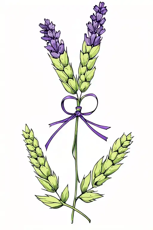 barley and lavender tied with a ribbon tattoo design idea
